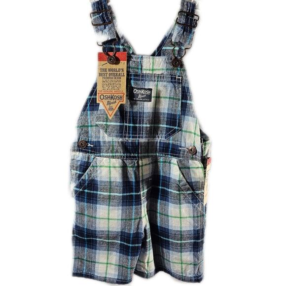OshKosh B'gosh Blue Plaid Overall Shorts NWT 18 Months - Picture 1 of 6